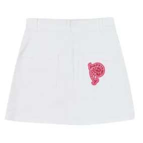 Minigonna Denim Bianca Con Patch Rosa